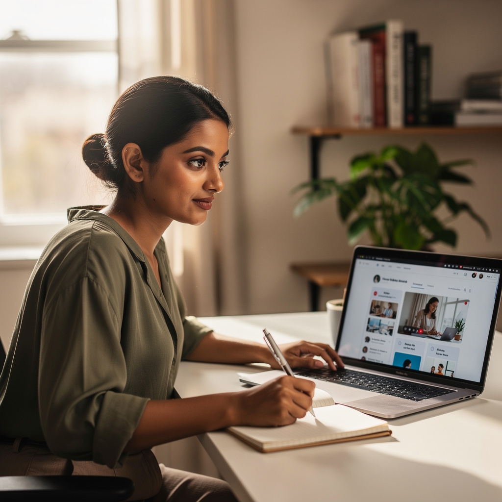 Person nimmt Online-Kurs zur Immobilienbewertung auf Laptop